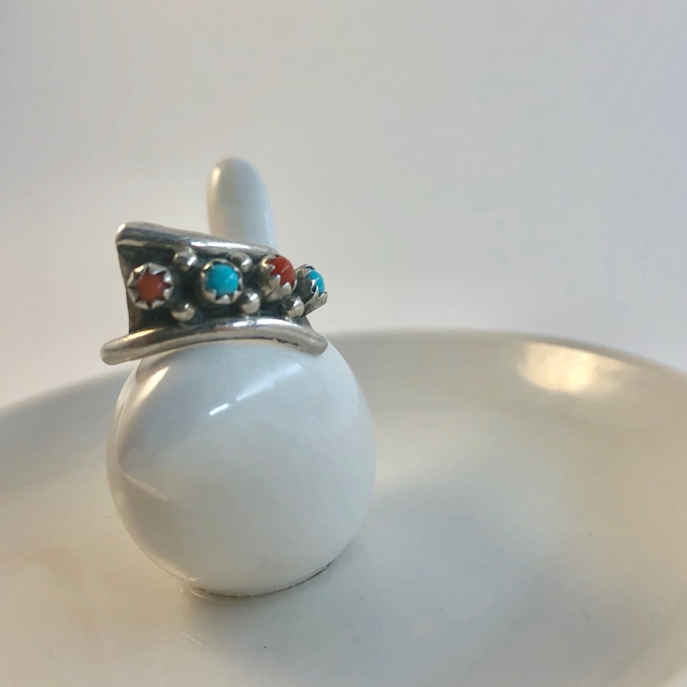 Native turquoise & coral ring